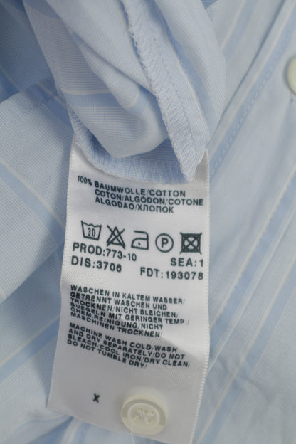 Hugo Boss Hommes XL Chemise décontractée rayée col bleu coton haut à manches courtes