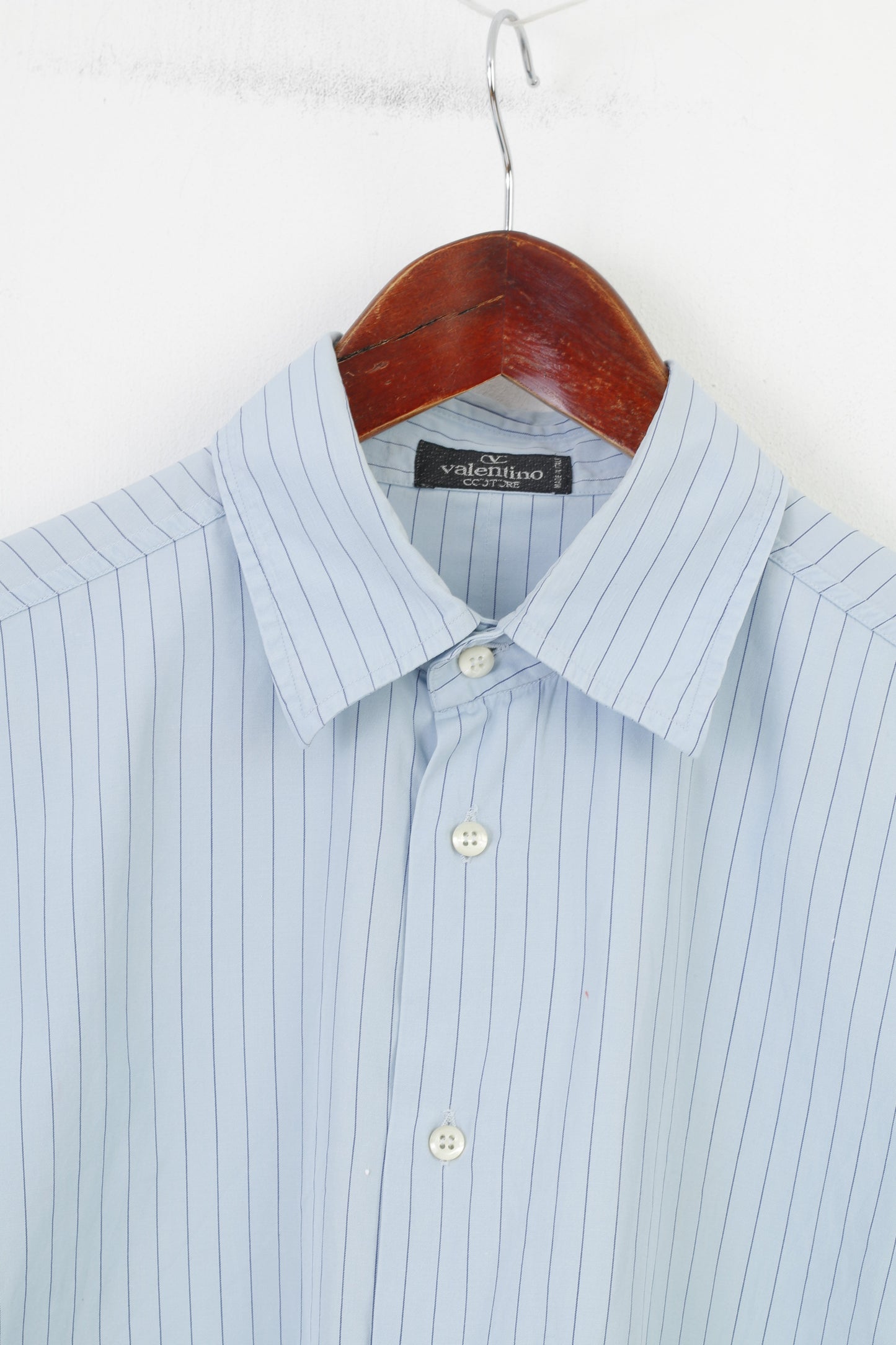 Valentino Uomo 39 15 1/2 L Camicia casual Top in cotone a maniche lunghe a righe blu in Italia