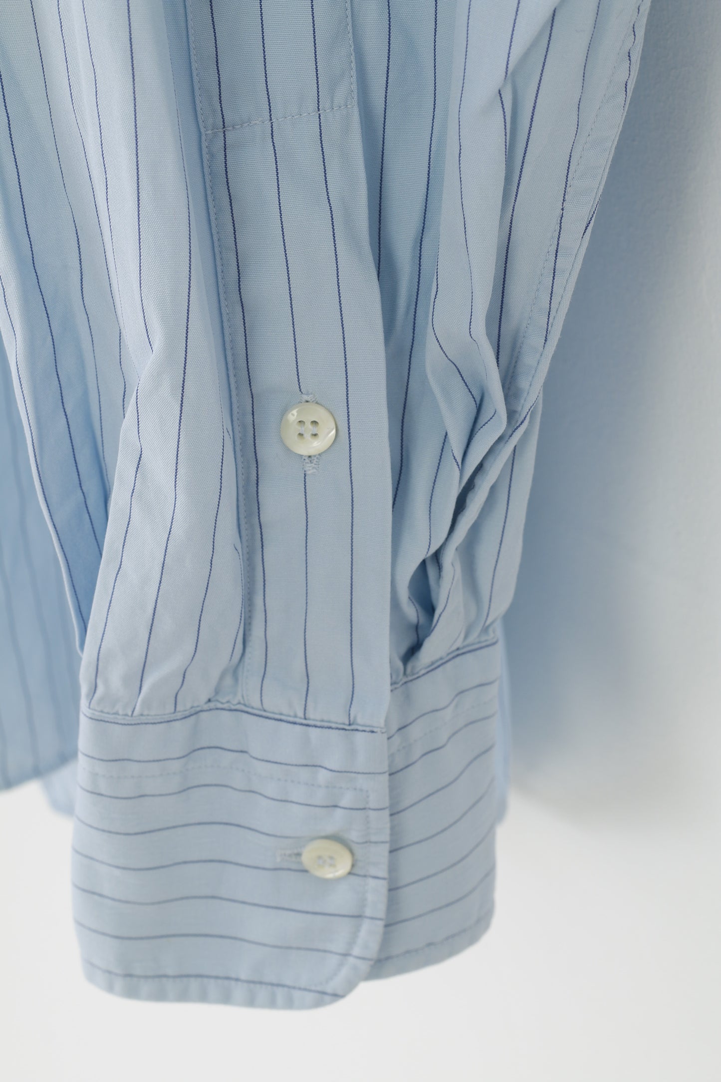 Valentino Men 39 15 1/2 L Casual Shirt Blue Striped Long Sleeve Cotton Italy Top