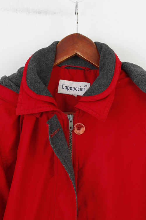 Cappuccini Femme 36 M Veste Rouge Fermeture Éclair Complète Capuche Poches Rembourrées Haut Vintage
