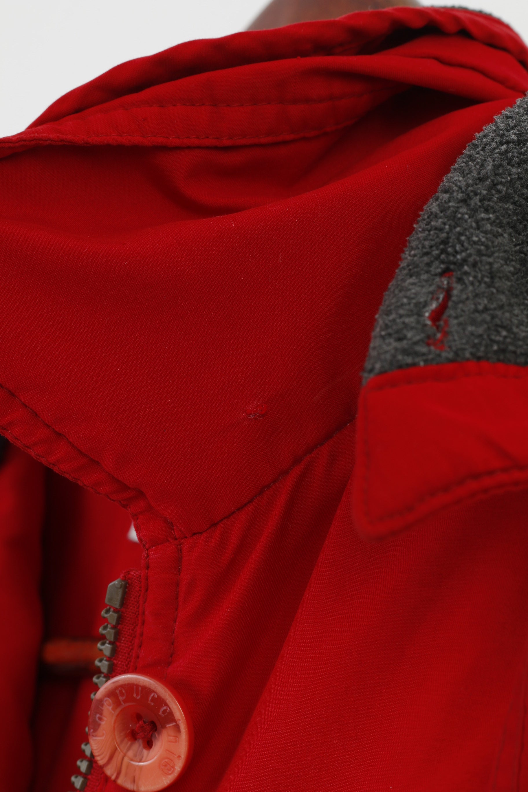Cappuccini Femme 36 M Veste Rouge Fermeture Éclair Complète Capuche Poches Rembourrées Haut Vintage