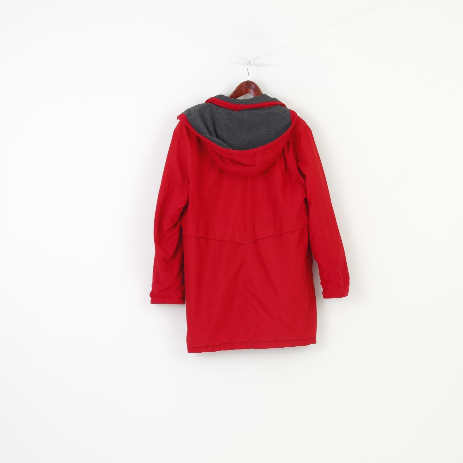 Cappuccini Femme 36 M Veste Rouge Fermeture Éclair Complète Capuche Poches Rembourrées Haut Vintage