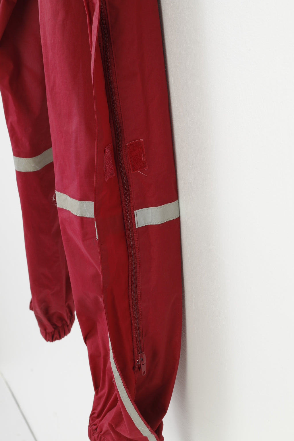 Shamp Men L Trousers Burgundy Polyamid Zippered Legs Sport Elastic Waistband Vintage