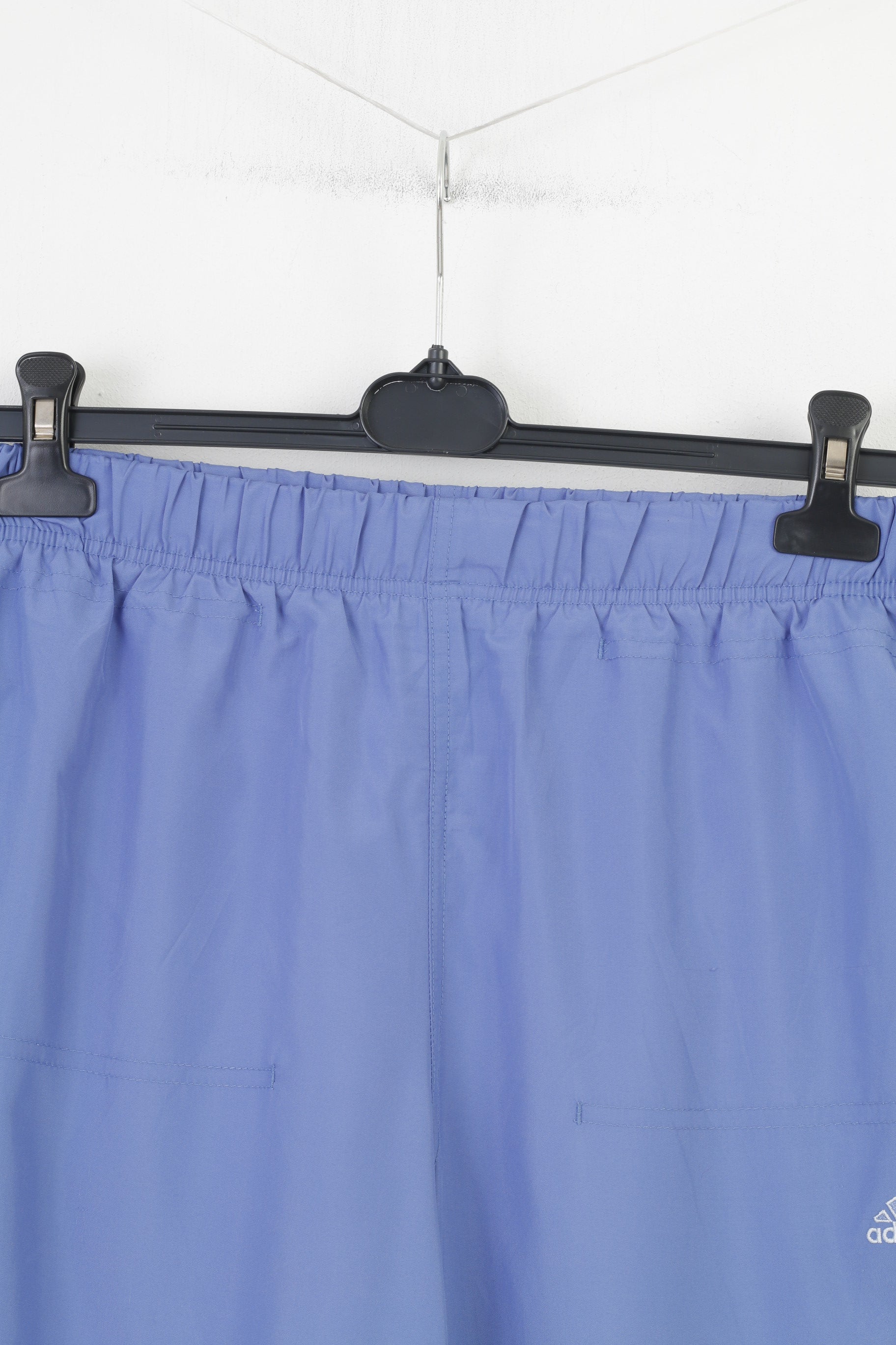 Adidas Women 12 M Trousers Blue Elastic Waistband Vintage Pockets 3 Stripes Polyester  Sport