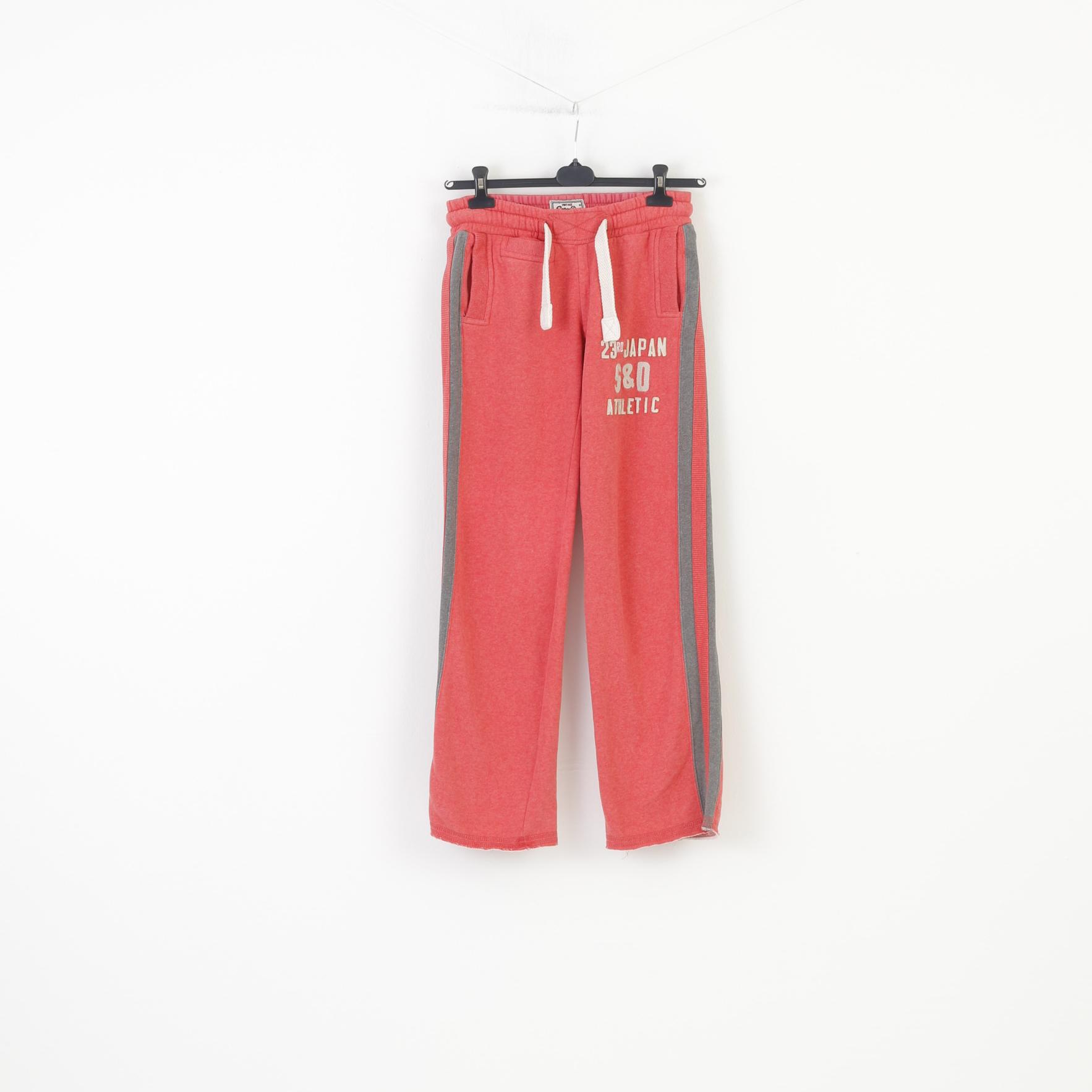 SuperDry Men XS Sweatpants Vintage Hockey Jogger Red Cotton Wide Legs Elastic Waistband Trousers