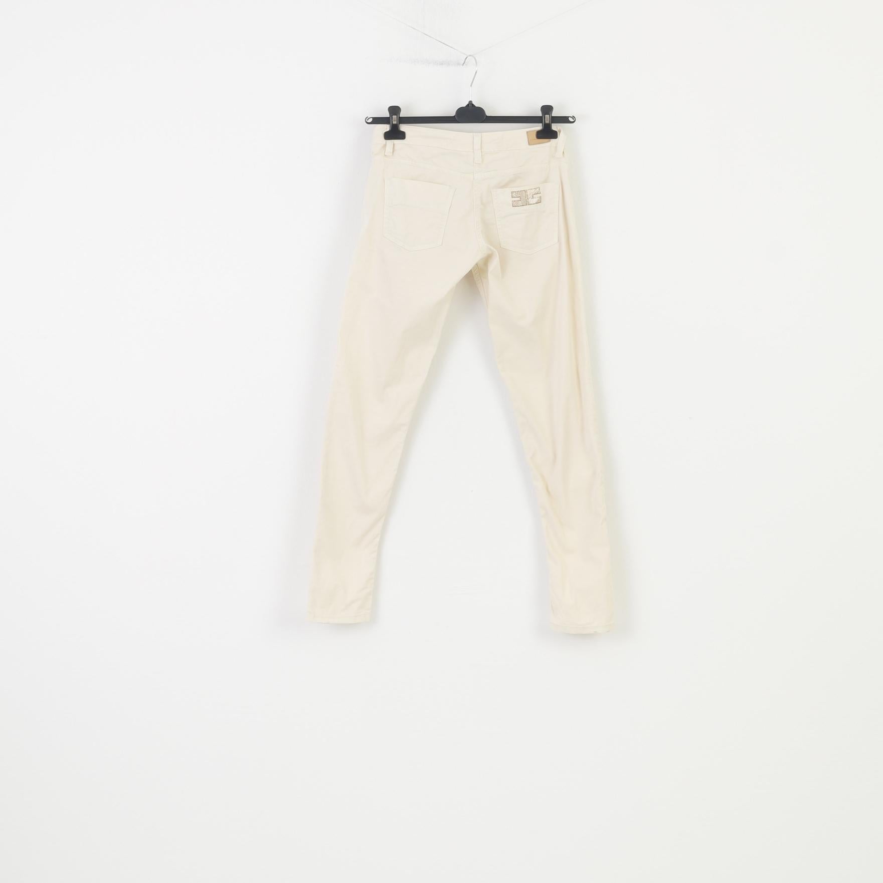 Elisabetta Franchi Pantalone Donna 28 Panna Jeans Skinny in Cotone Vintage a Vita Bassa