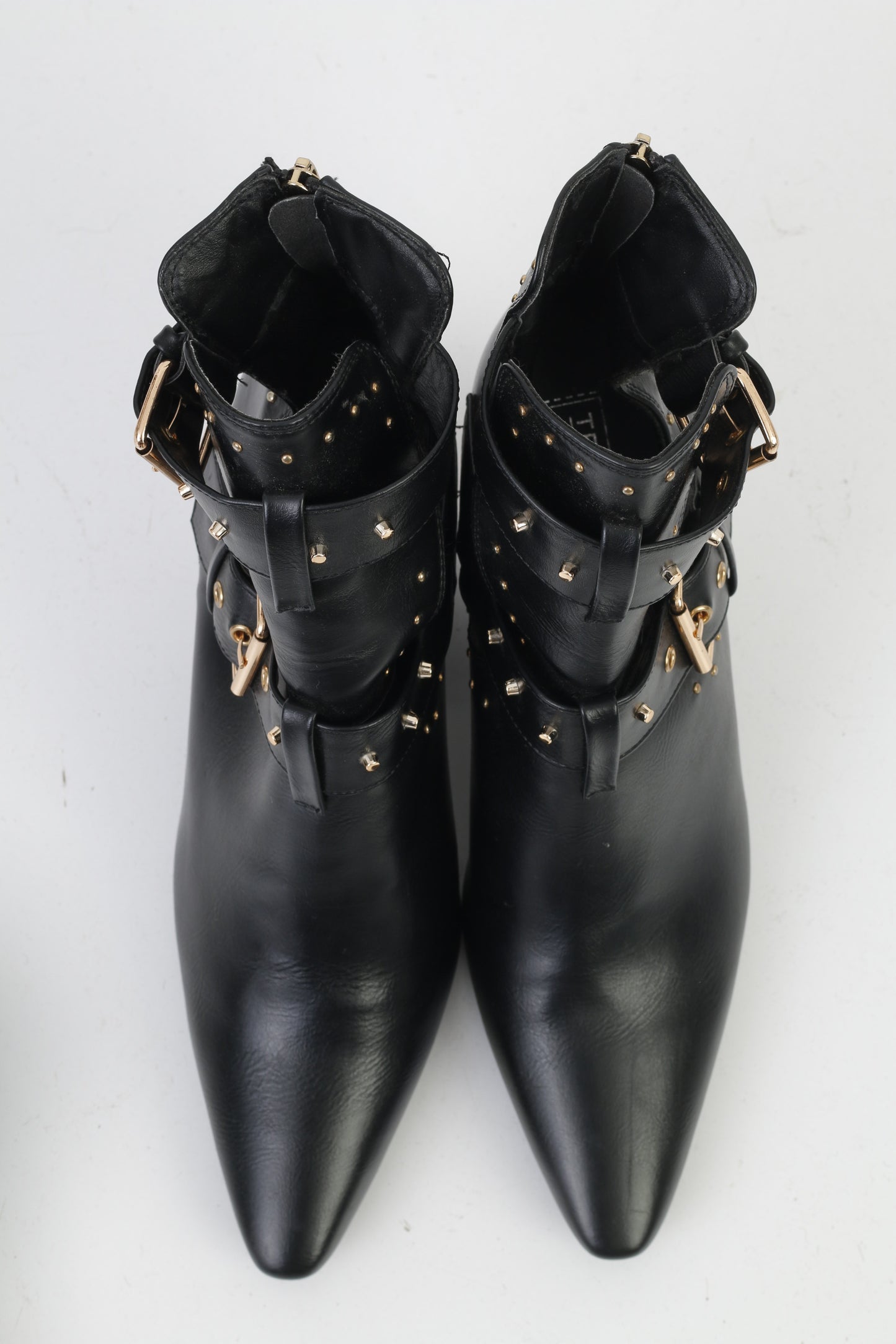 Truffle Collection Femme 40 Bottines À Talons Boucles Noires Fermeture À Glissière Arrière Chaussures En Cuir Brillant