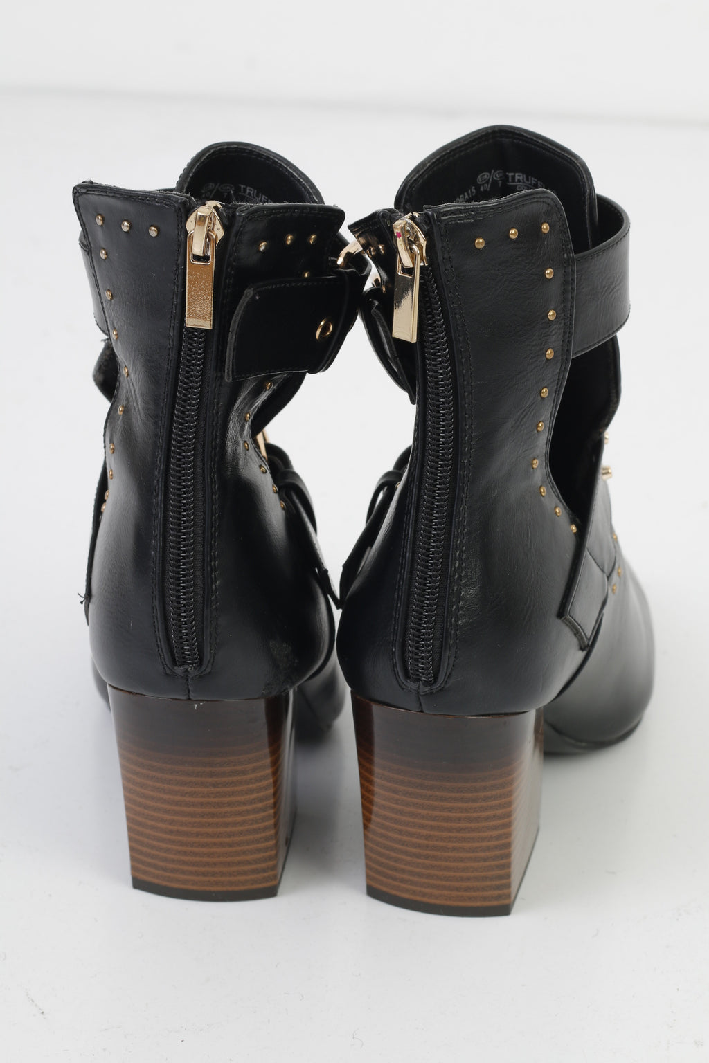 Truffle Collection Woman 40 Heeled Booties Black Buckles Back Zipper Shiny Leather Shoes