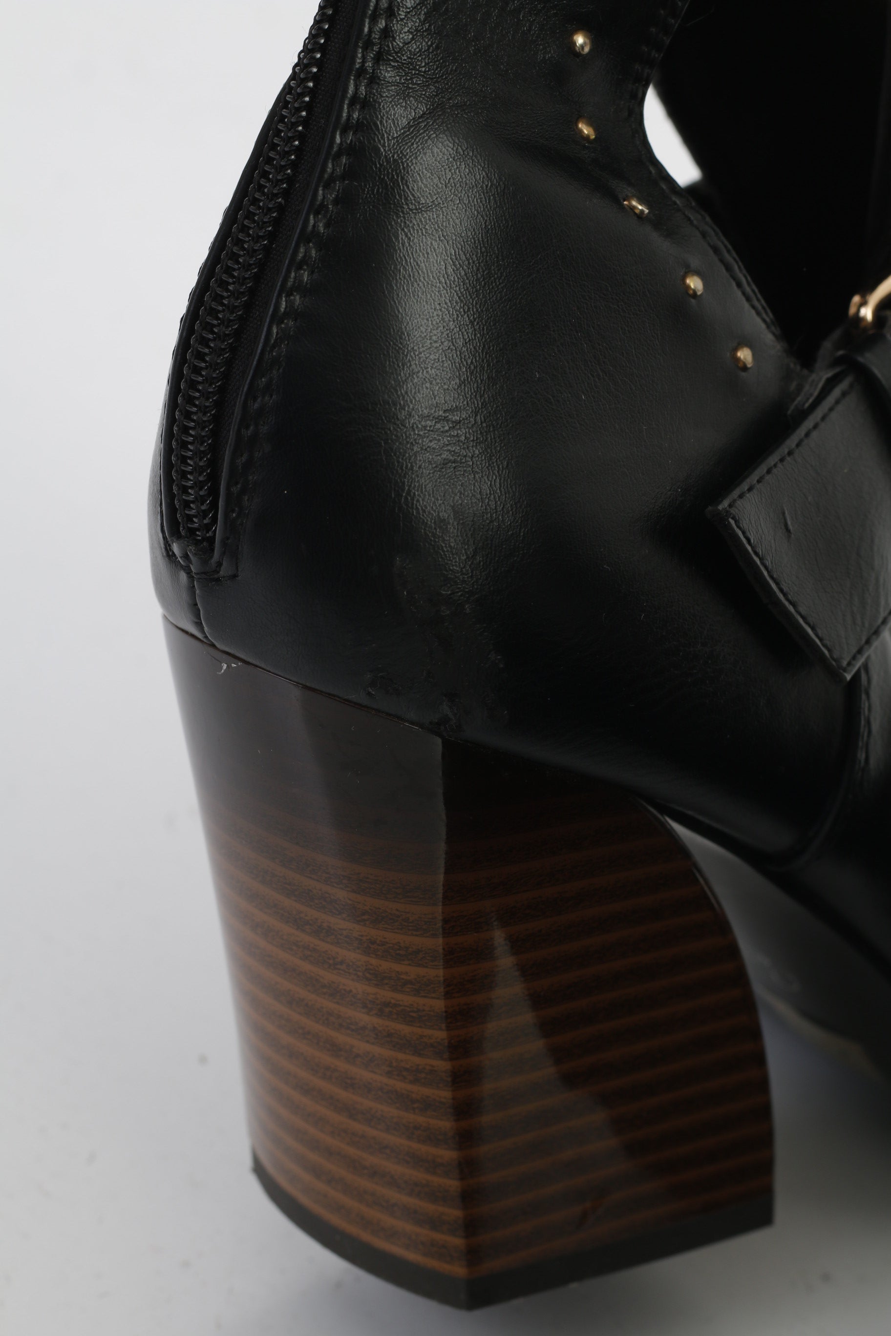 Truffle Collection Woman 40 Heeled Booties Black Buckles Back Zipper Shiny Leather Shoes