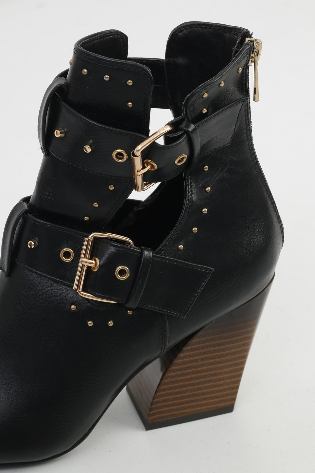 Truffle Collection Woman 40 Heeled Booties Black Buckles Back Zipper Shiny Leather Shoes