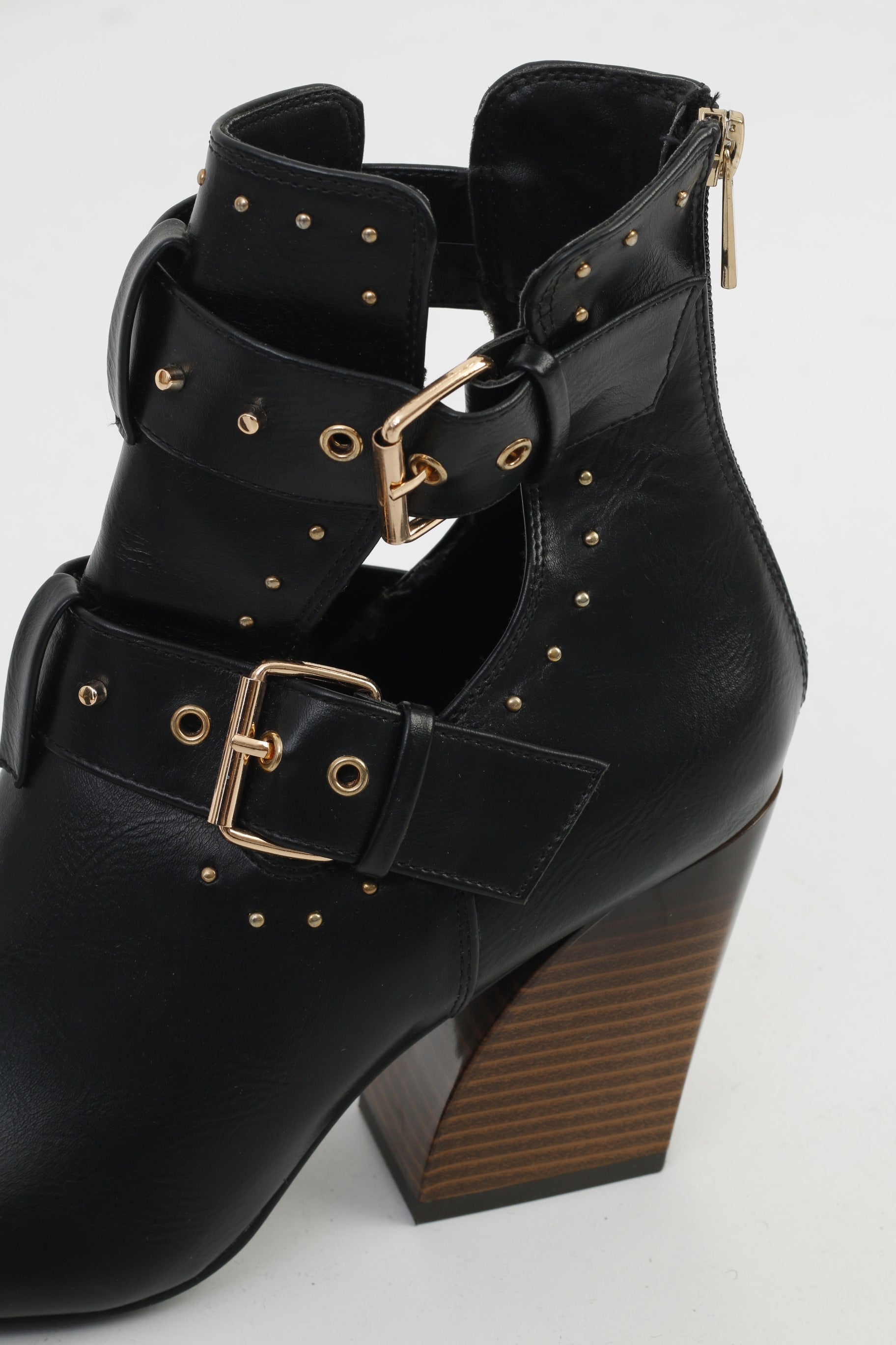 Truffle Collection Woman 40 Heeled Booties Black Buckles Back Zipper Shiny Leather Shoes