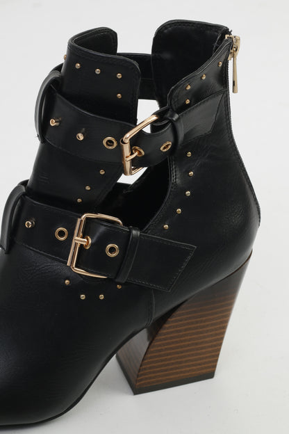 Truffle Collection Femme 40 Bottines À Talons Boucles Noires Fermeture À Glissière Arrière Chaussures En Cuir Brillant