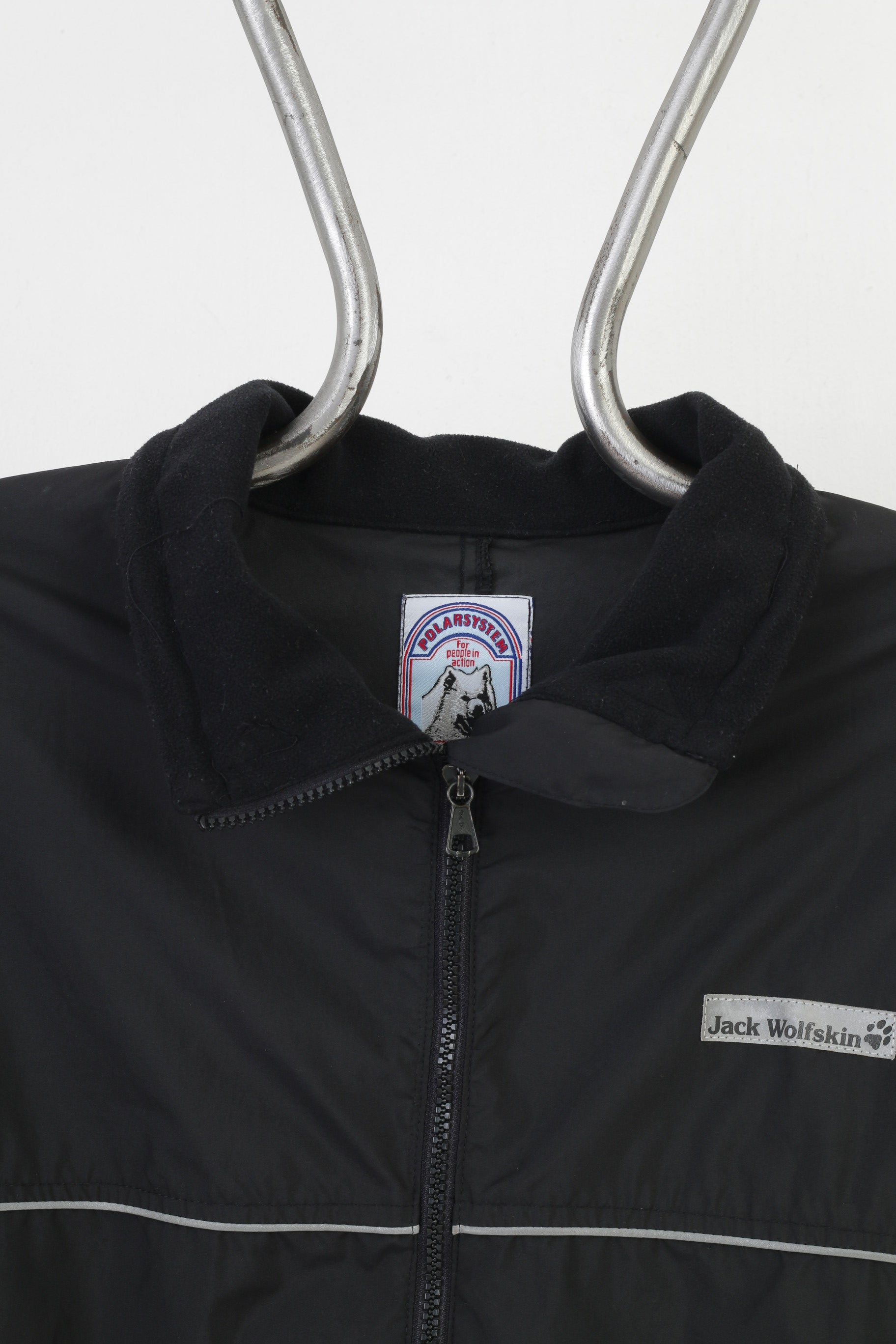 Jack Wolfskin Men XL Jacket Black Full Zipper Collar Back Fleece Vintage Sport Top