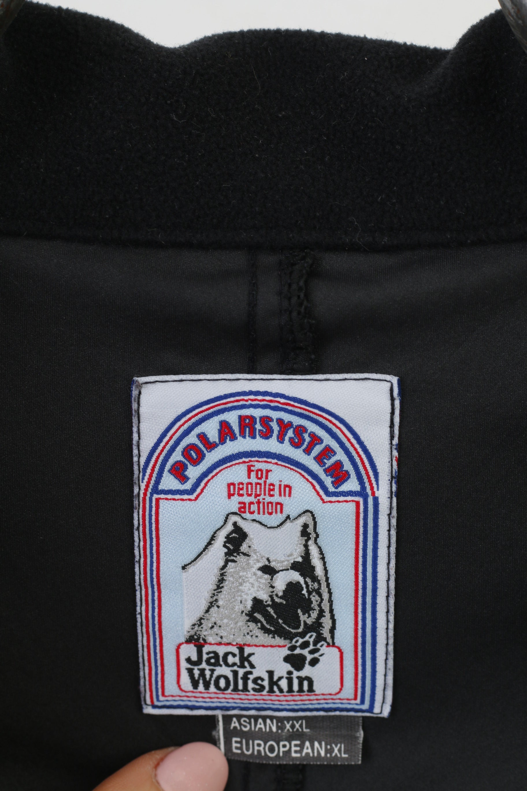 Jack Wolfskin Men XL Jacket Black Full Zipper Collar Back Fleece Vintage Sport Top