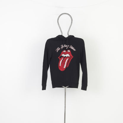 The Rolling Stones Woman XS Hoodie Black Mouth Graphic Cotton Sport Sweatshirt VintageTop