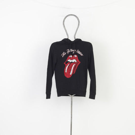 The Rolling Stones Woman XS Hoodie Black Mouth Graphic Cotton Sport Sweatshirt VintageTop