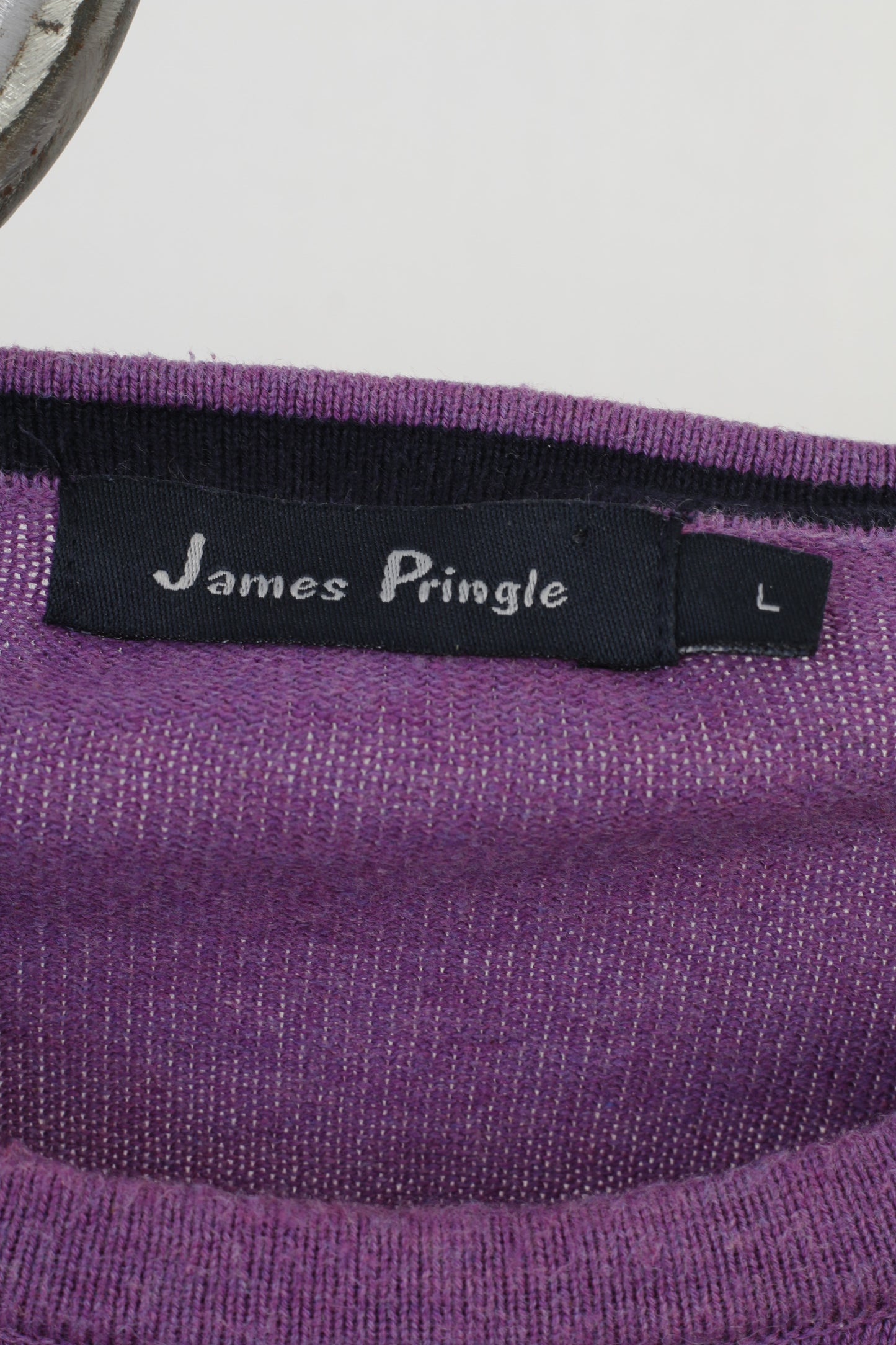 James Pringle Men L Jumper Purple Classic Cotton Crew Neck Vintage Sweater Top