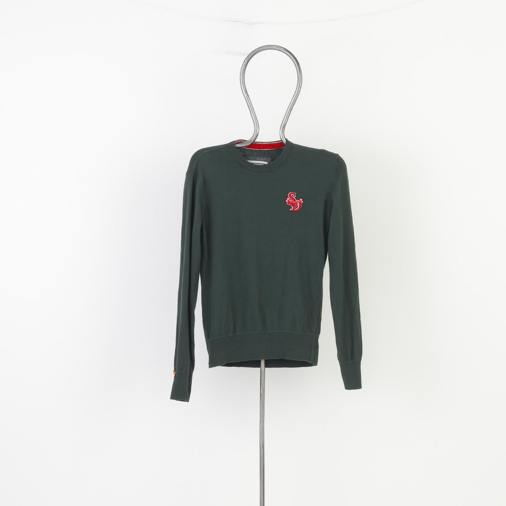 Superdry Men M Jumper Green Classic Crew Neck Original Logo Sweater Top