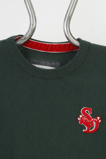 Superdry Men M Jumper Green Classic Crew Neck Original Logo Sweater Top