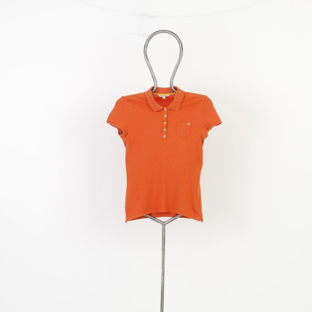 Polo Jeans Company Woman L Polo Shirt Orange Cotton Short Sleeve Collar Top