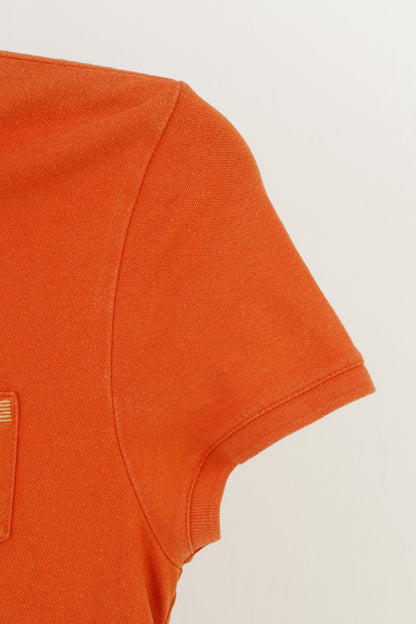 Polo Jeans Company Woman L Polo Shirt Orange Cotton Short Sleeve Collar Top