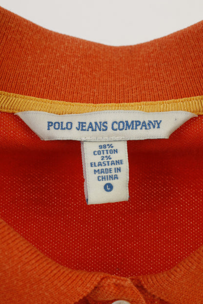 Polo Jeans Company Woman L Polo Shirt Orange Cotton Short Sleeve Collar Top