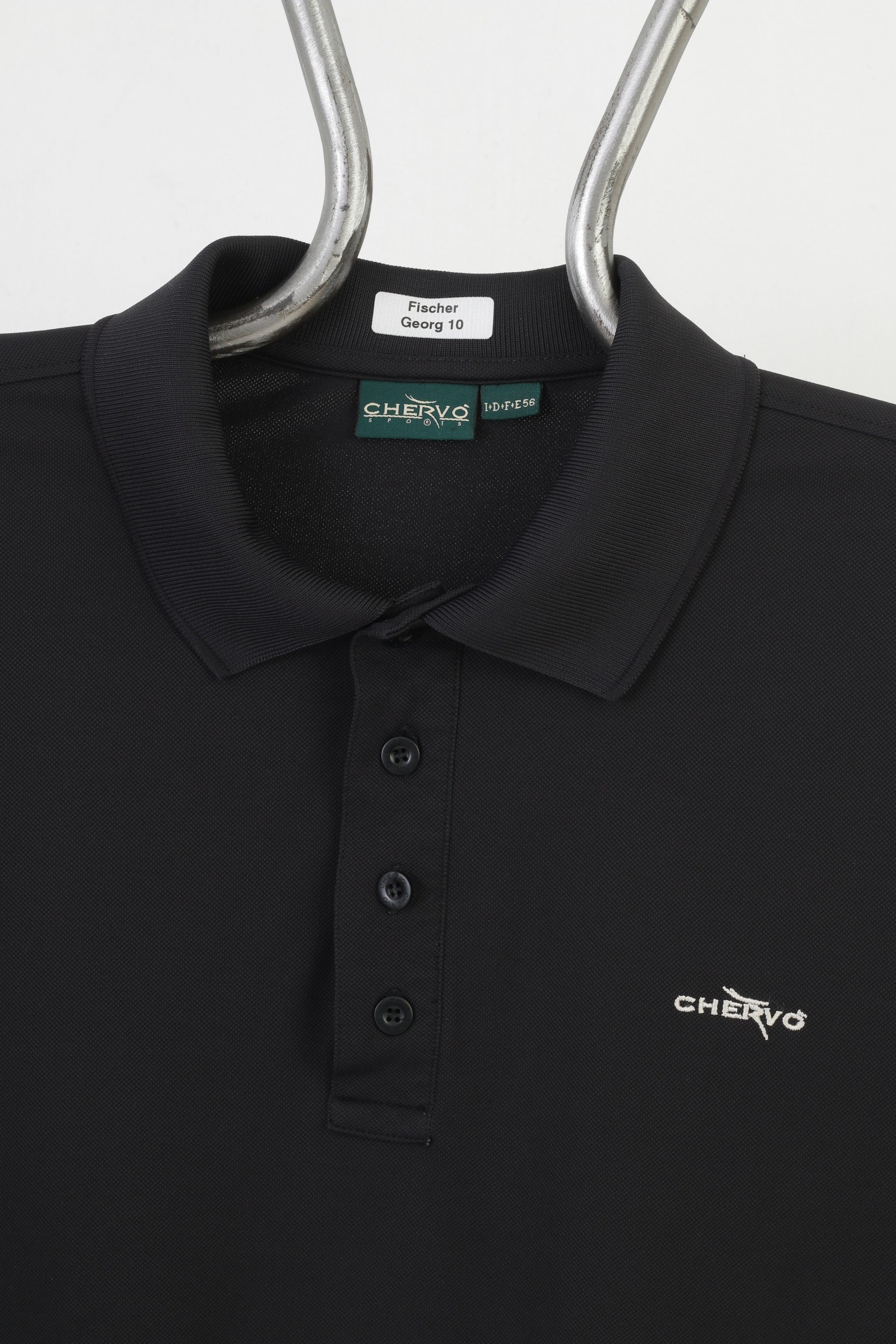 Polo Chervo da uomo 56 XL nera manica corta colletto in nylon Fischer Georg 10 top sportivo