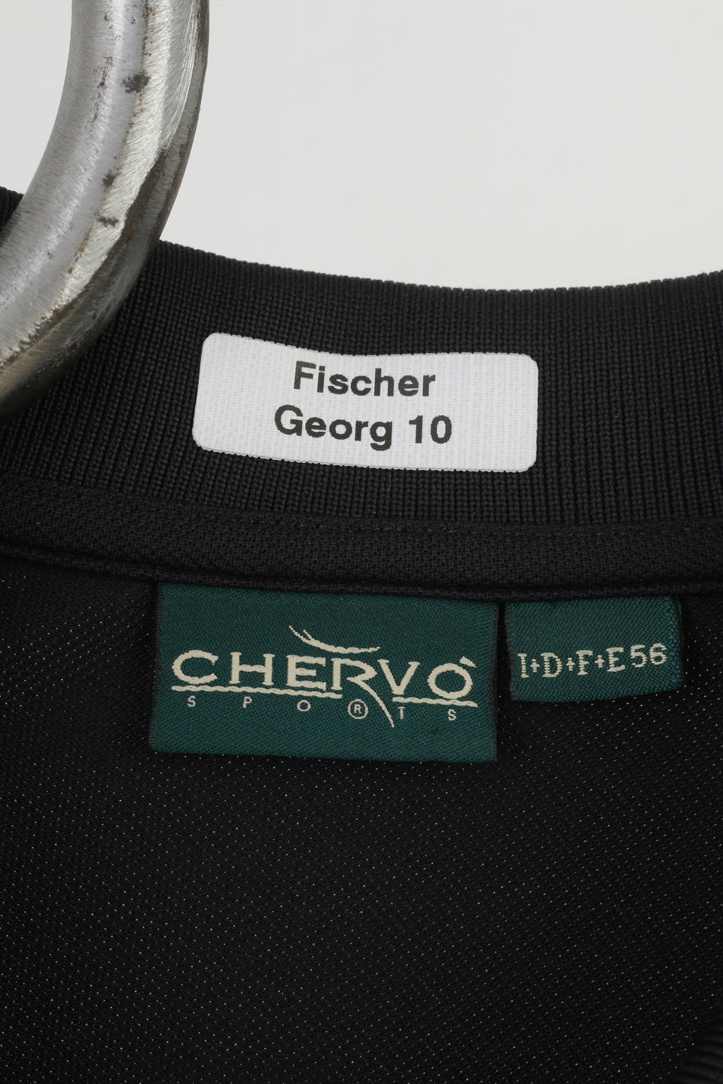 Polo Chervo da uomo 56 XL nera manica corta colletto in nylon Fischer Georg 10 top sportivo