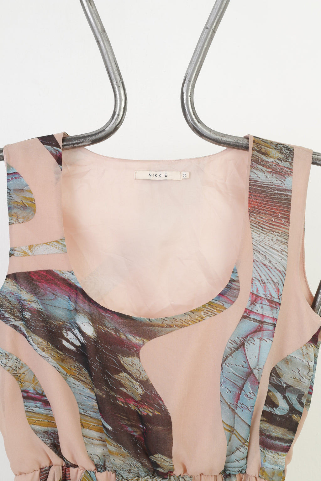 Nikkie Woman 38 Dress Pink Geometric Sleeveless Zipper Ruffles Polyester