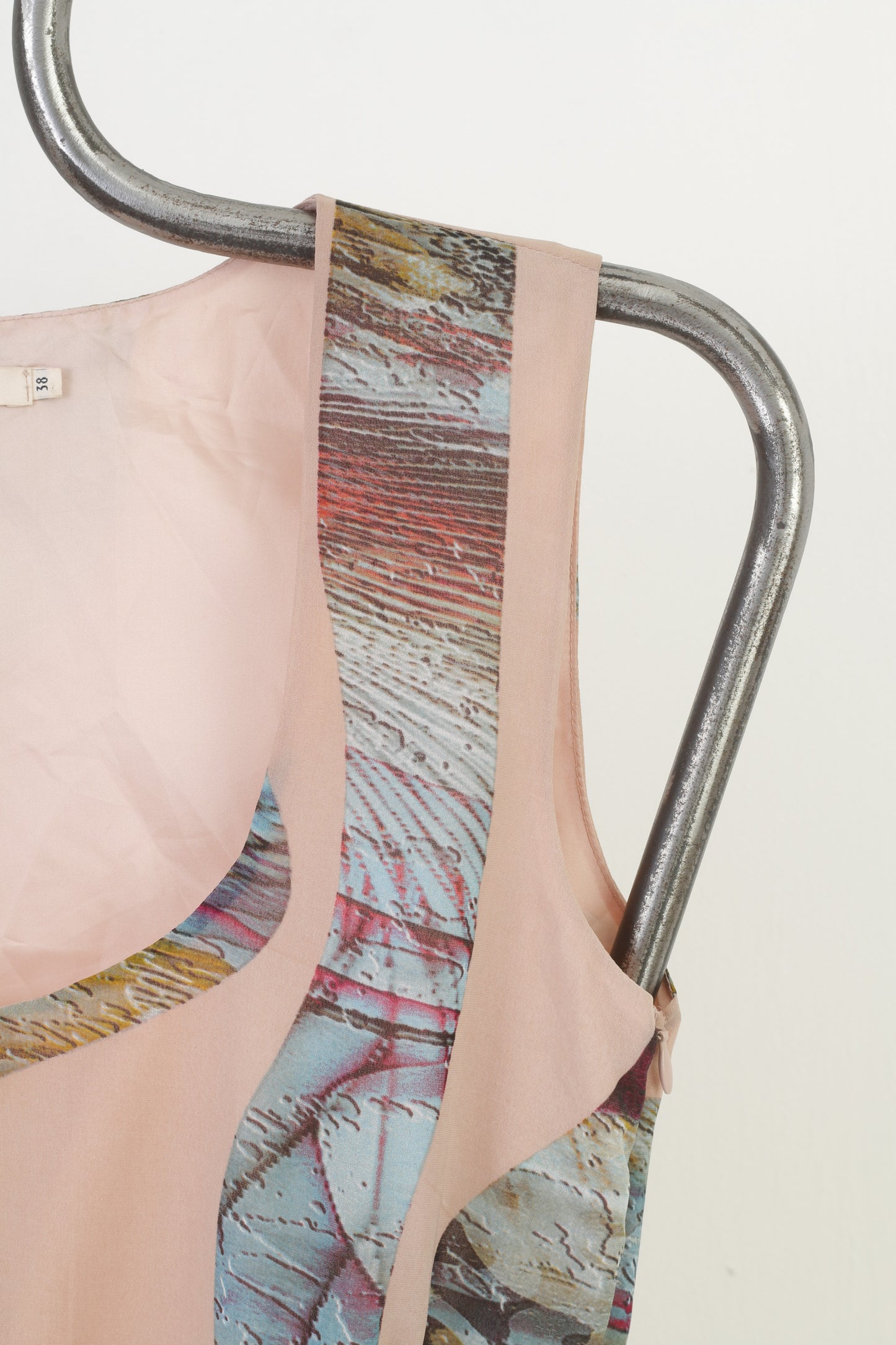 Nikkie Woman 38 Dress Pink Geometric Sleeveless Zipper Ruffles Polyester