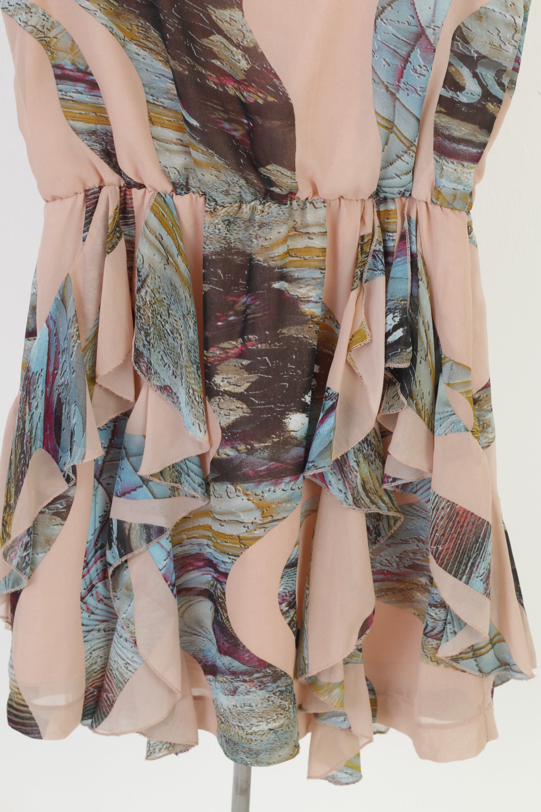 Nikkie Woman 38 Dress Pink Geometric Sleeveless Zipper Ruffles Polyester