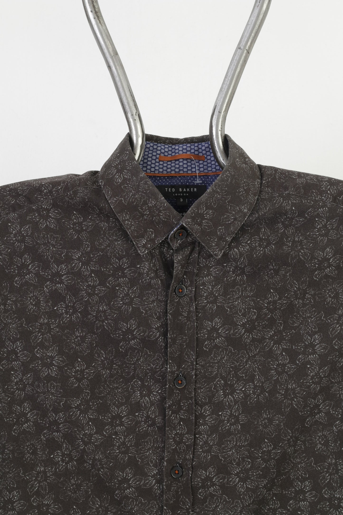 Ted Baker Hommes 3 M Chemise décontractée à manches longues Charcoal Flower Print Collar London Top en coton