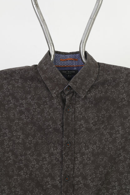 Ted Baker Hommes 3 M Chemise décontractée à manches longues Charcoal Flower Print Collar London Top en coton