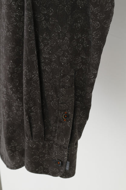 Ted Baker Hommes 3 M Chemise décontractée à manches longues Charcoal Flower Print Collar London Top en coton