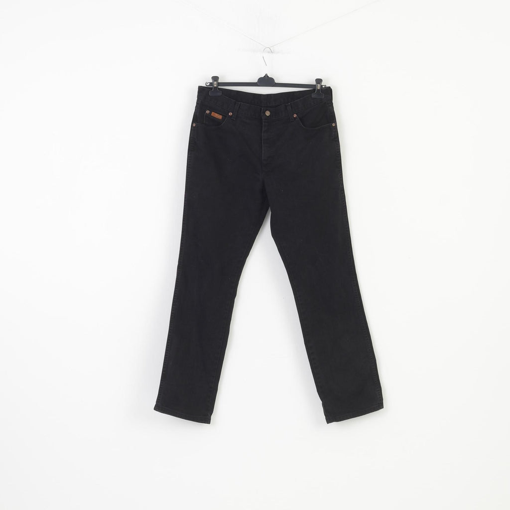 Wrangler Men 35 Trousers Jeans Black Vintage Wide Leg Pants 