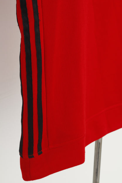 Adidas Haut à manches longues pour homme Rouge Zip Neck Vintage Sport 3 Stripes Top