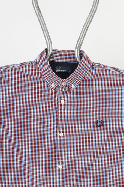 Fred Perry Chemise décontractée pour homme à carreaux bleu bordeaux à manches longues et col élégant en coton