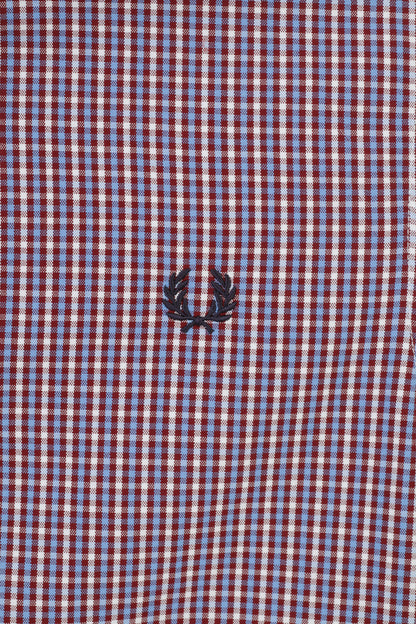 Camicia casual da uomo Fred Perry a quadri blu bordeaux colletto a maniche lunghe elegante top in cotone