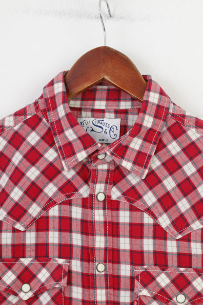 Levi's Men S Casual Shirt Red Checkered Snap Bottoms Cotton Short Sleeve Top