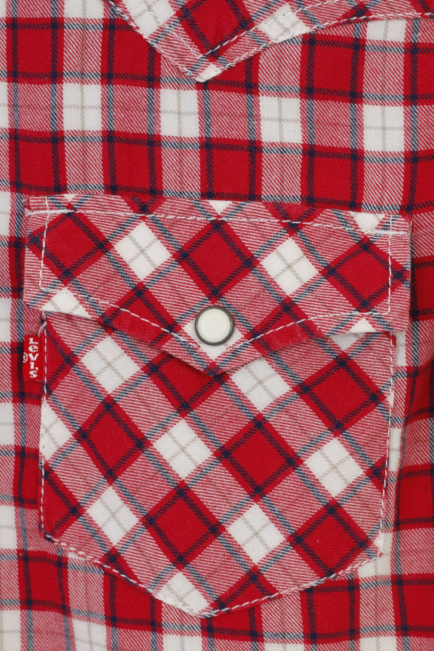 Levi's Men S Casual Shirt Red Checkered Snap Bottoms Cotton Short Sleeve Top