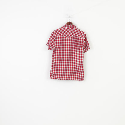 Levi's Men S Casual Shirt Red Checkered Snap Bottoms Cotton Short Sleeve Top