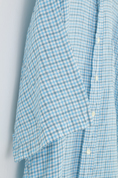 Brooks Brothers Chemise décontractée XL pour homme Bleu à carreaux à manches courtes et bas en lin