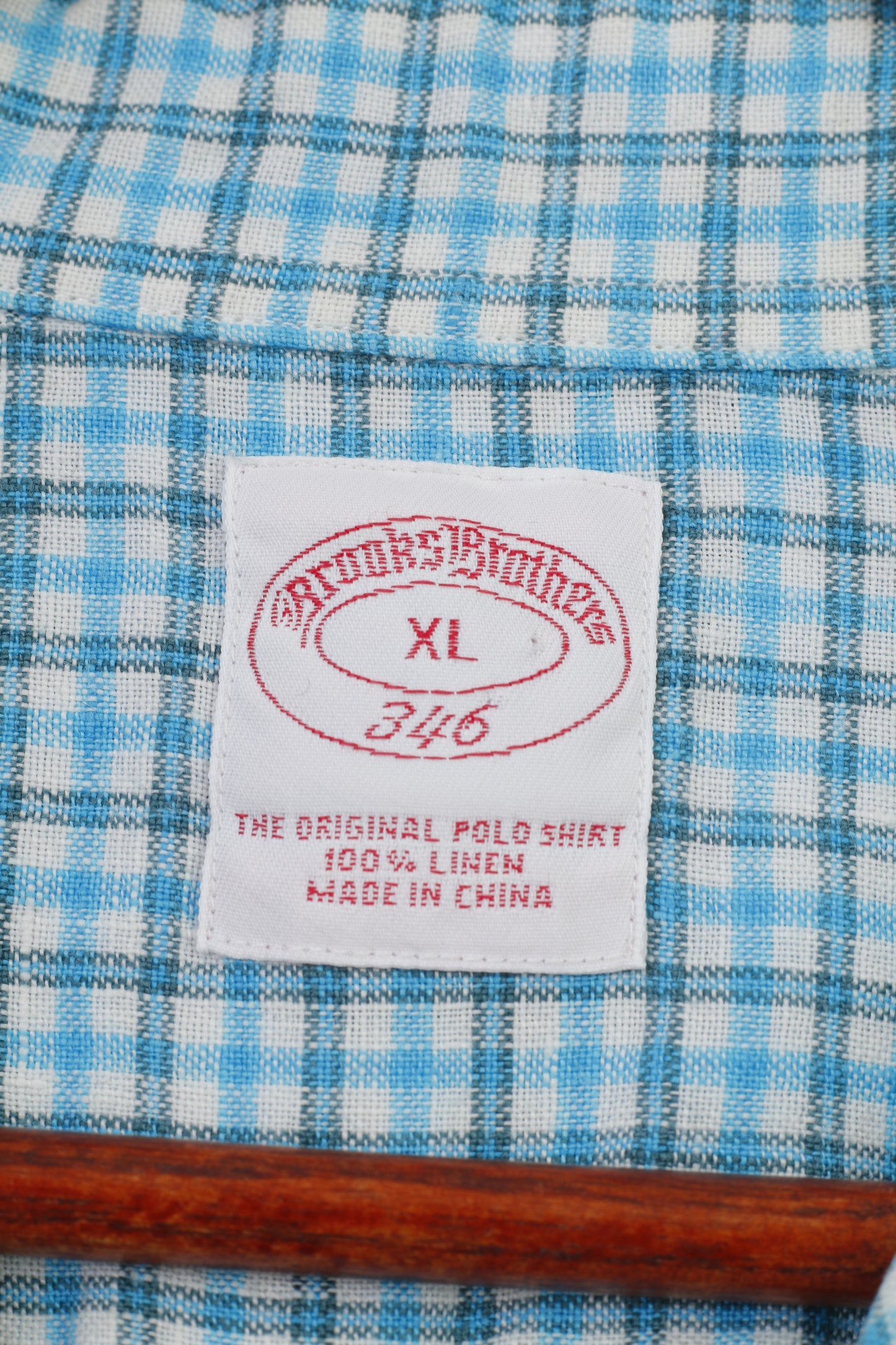 Brooks Brothers Chemise décontractée XL pour homme Bleu à carreaux à manches courtes et bas en lin