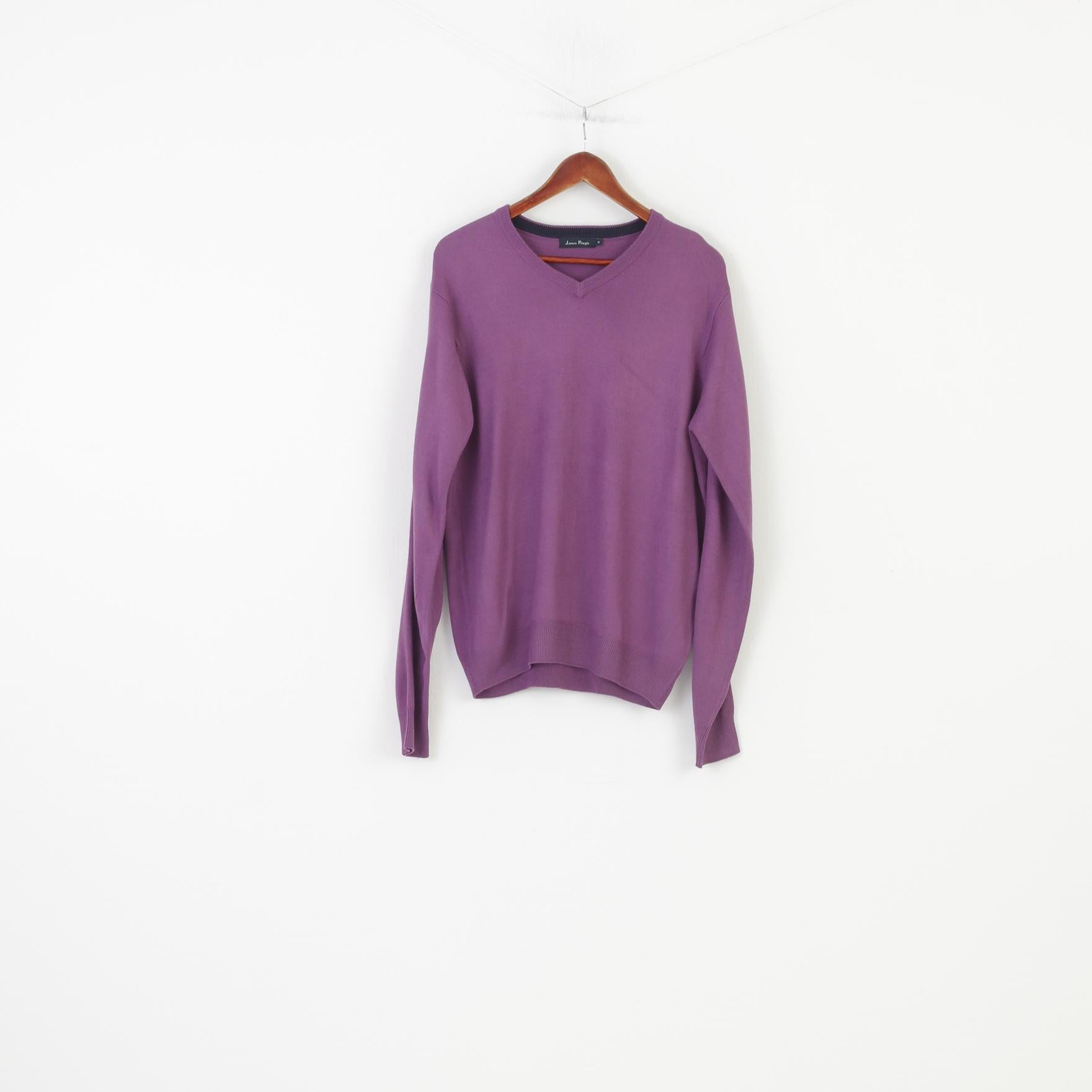 James Pringle Men M Jumper V Neck Purple Sweater Acrylic Classic Top