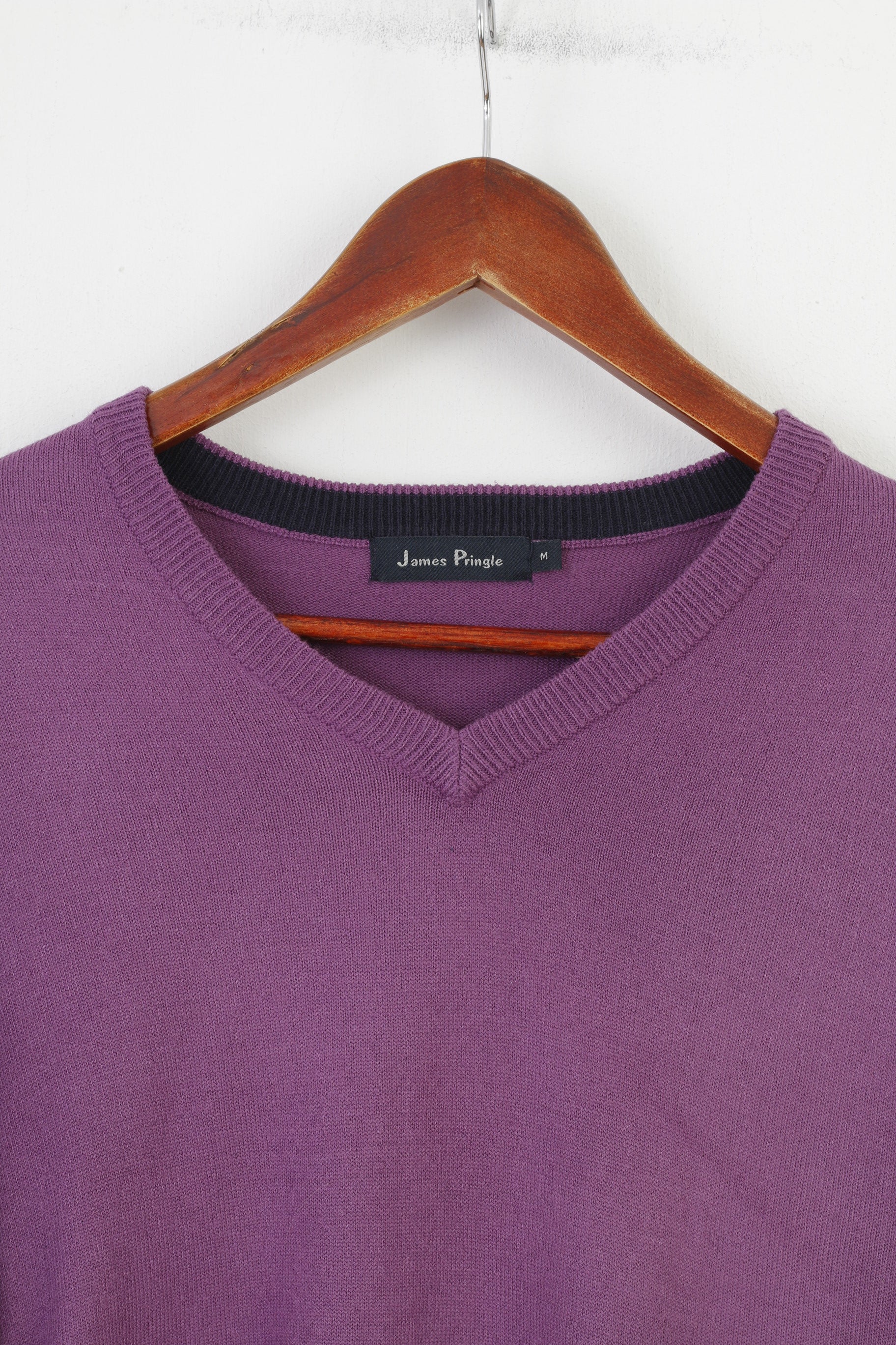 James Pringle Men M Jumper V Neck Purple Sweater Acrylic Classic