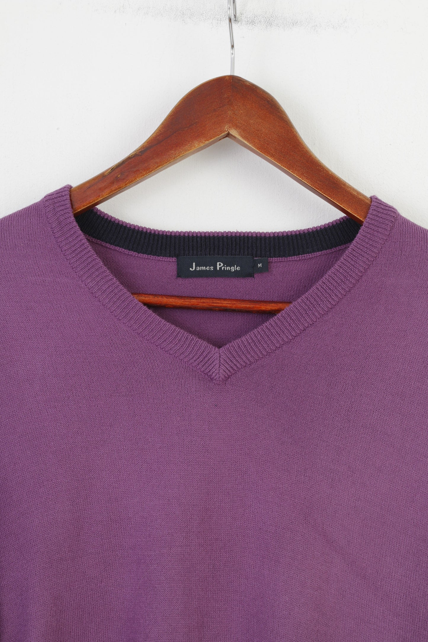 James Pringle Men M Jumper V Neck Purple Sweater Acrylic Classic Top