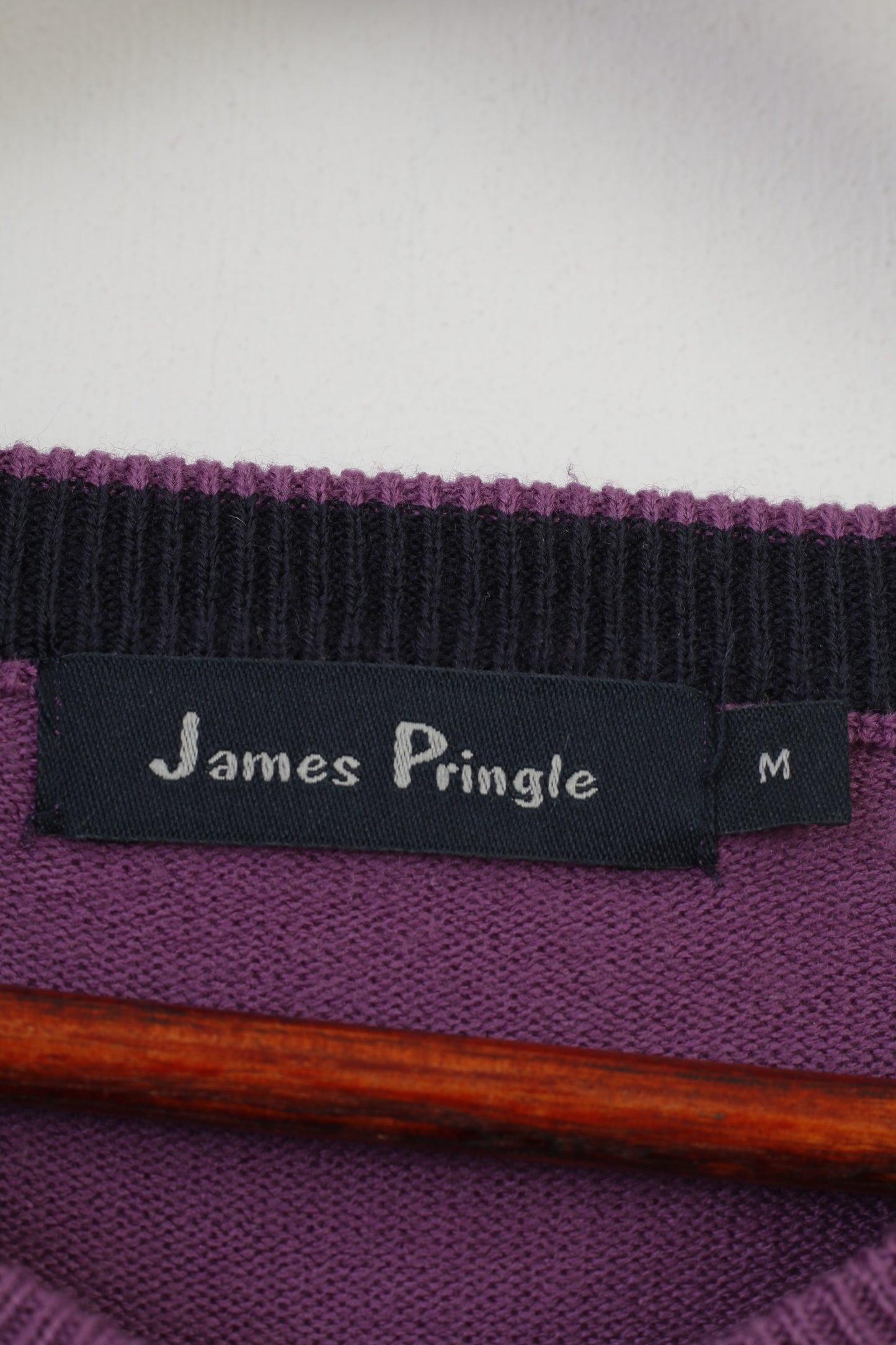 James Pringle Men M Jumper V Neck Purple Sweater Acrylic Classic Top