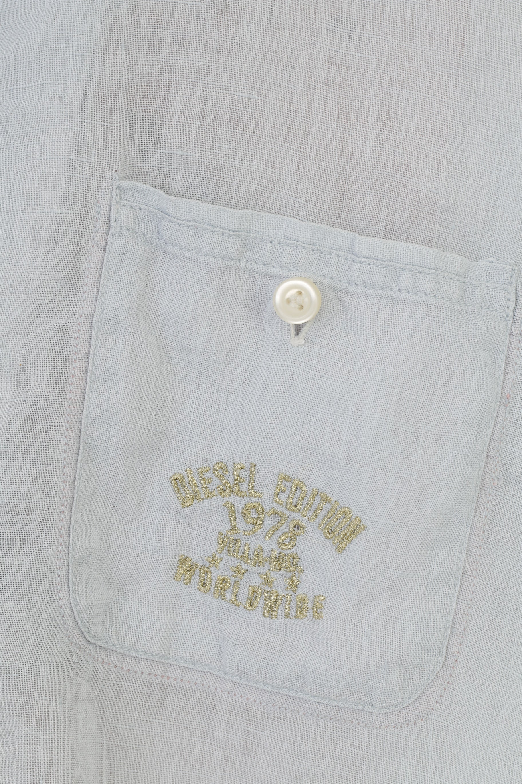 Diesel Men M Casual Shirt Light Blue Short Sleeve Bottoms Linen Top