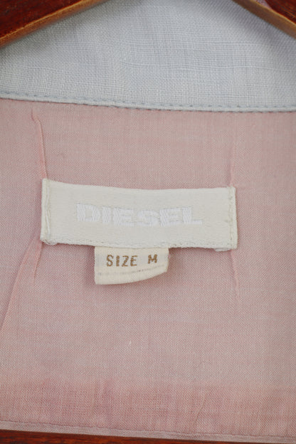 Diesel Hommes M Chemise décontractée Bleu clair à manches courtes Bas Haut en lin