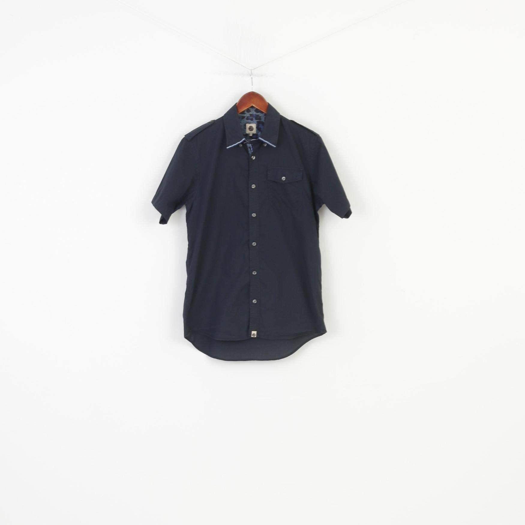 Pretty Green Men S Casual Shirt Navy Short Sleeve Bottoms Cotton Top